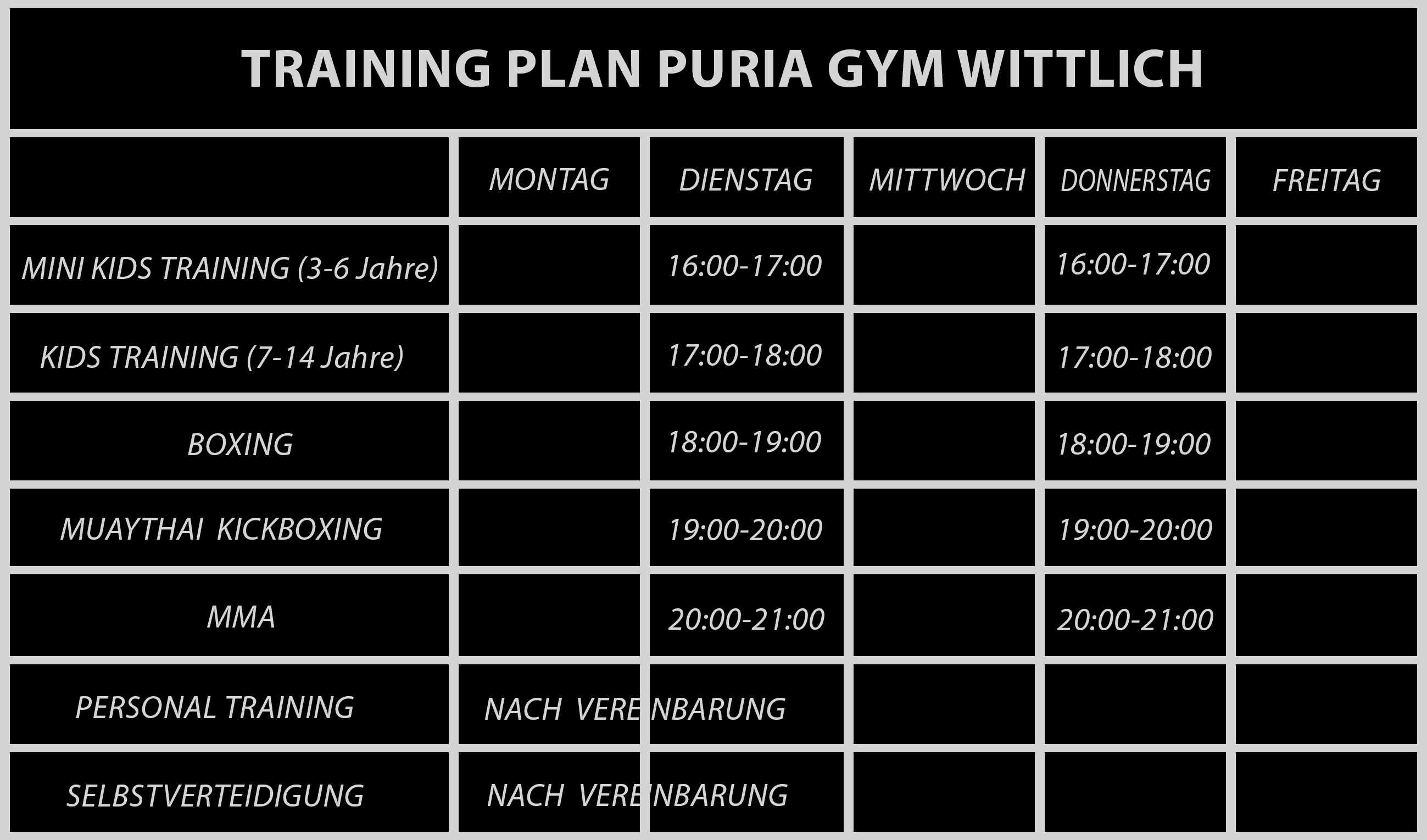Training Plan Puria Gym Wittlich